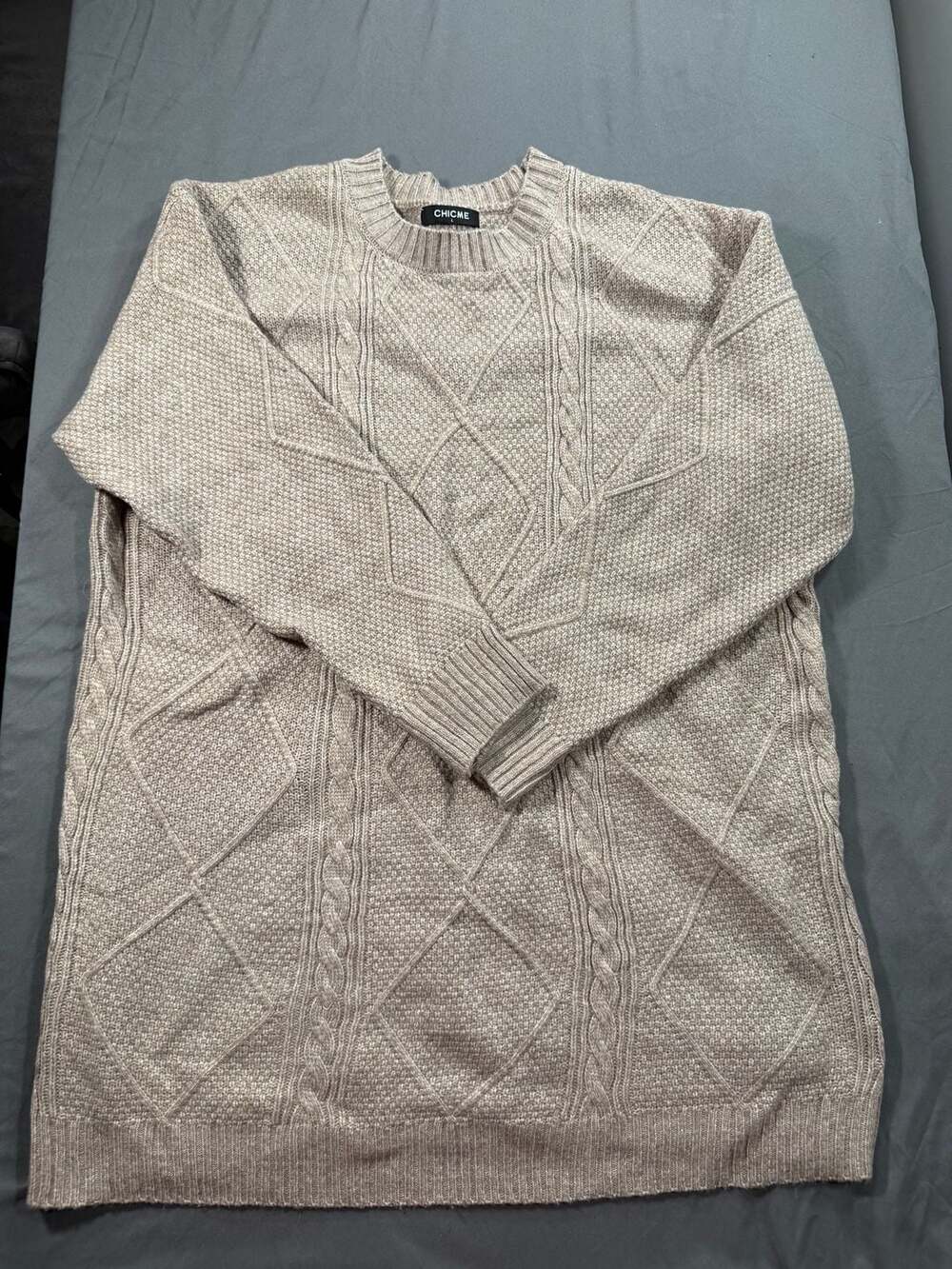CHICME Beige Cable Knit Pattern Long Sleeve Sweater